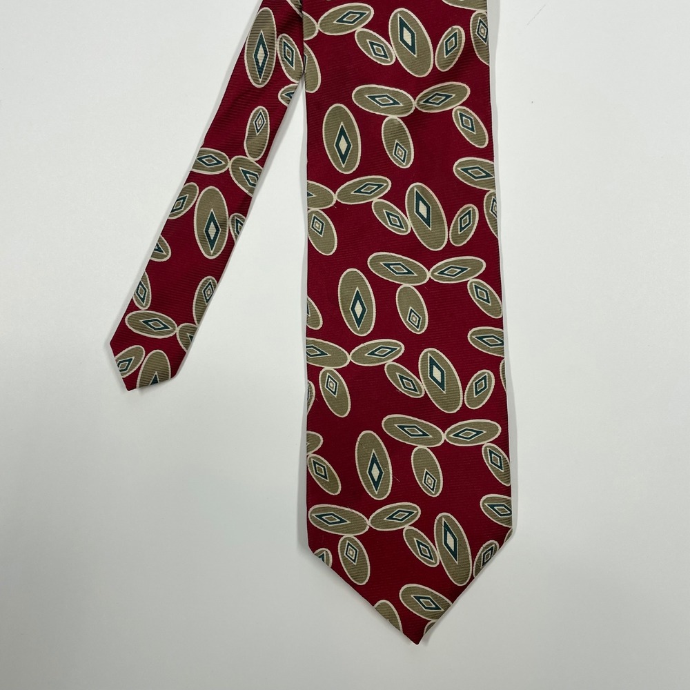Status Maroon Geometric Oval Diamond Silk Necktie Mens One Size